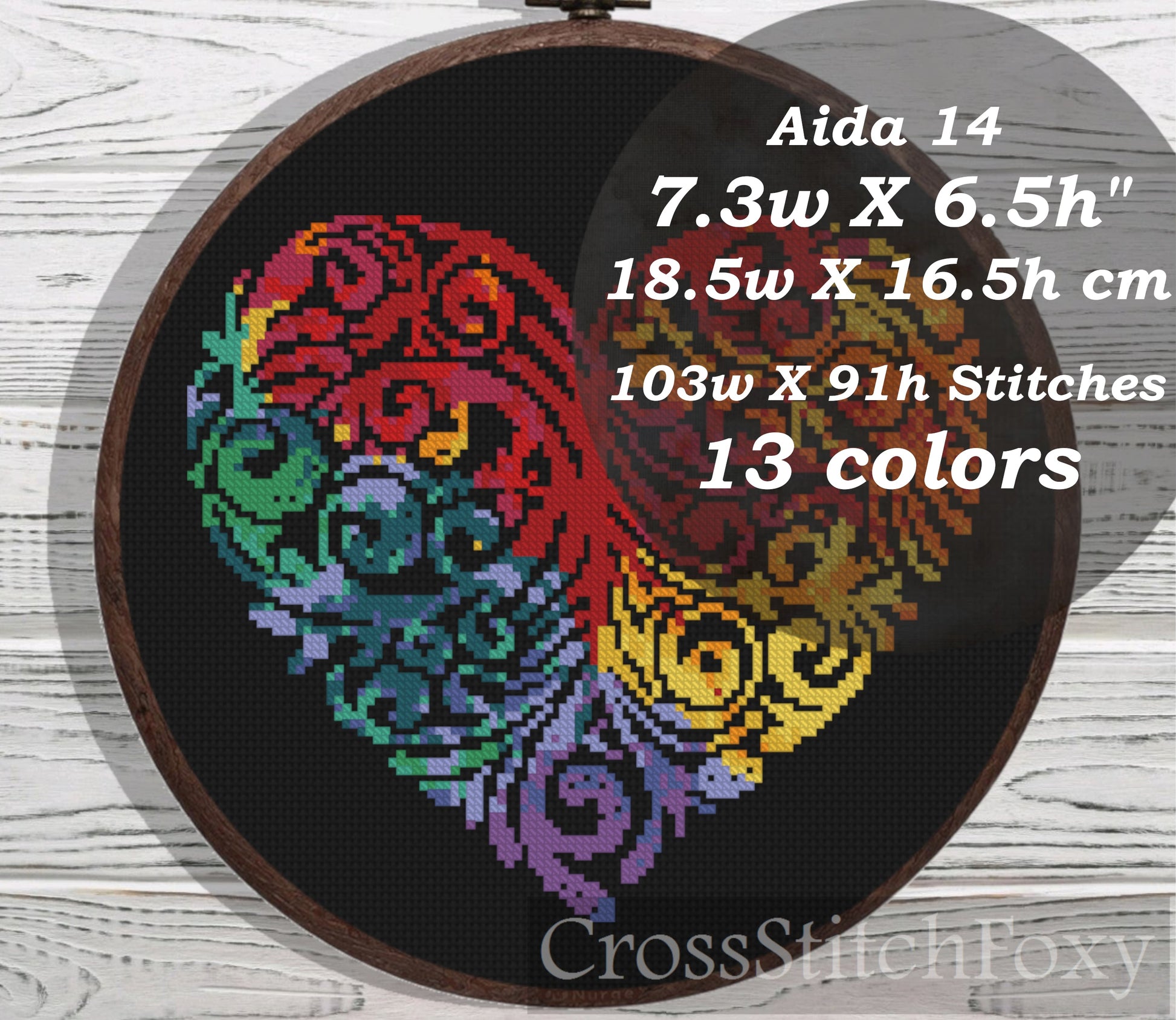 Watercolor Floral Heart cross stitch pattern