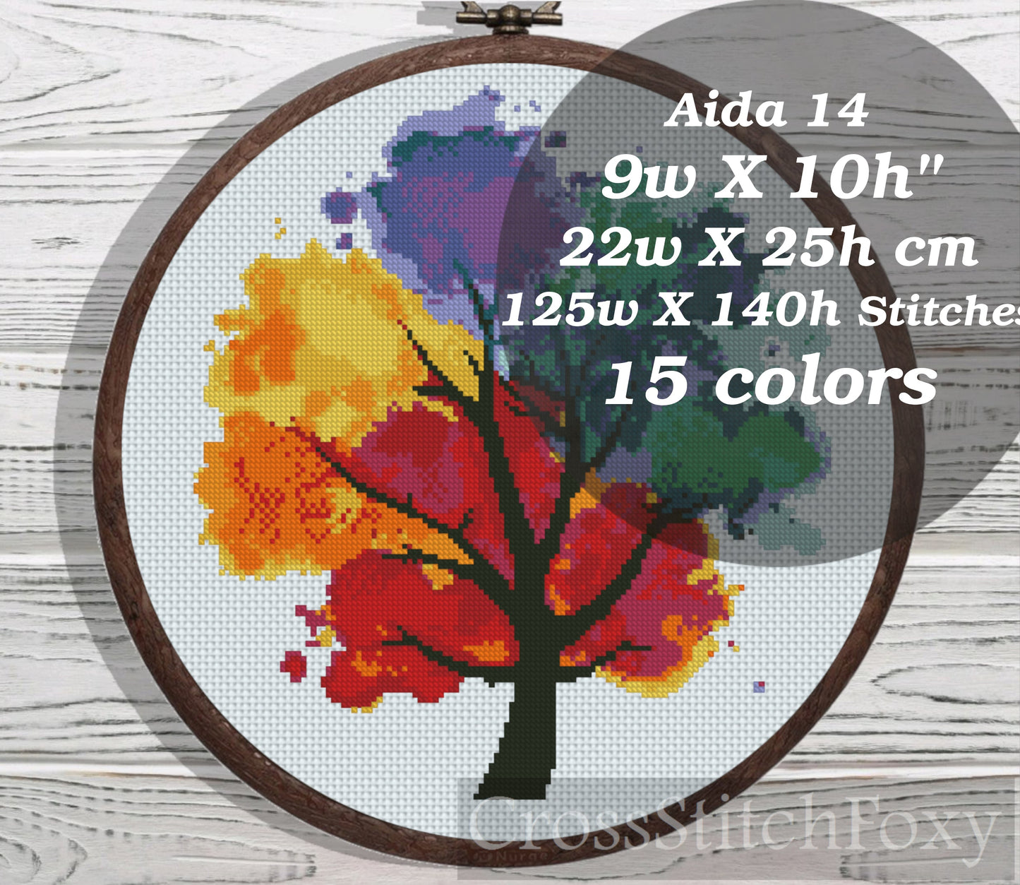 Watercolor Tree cross stitch pattern