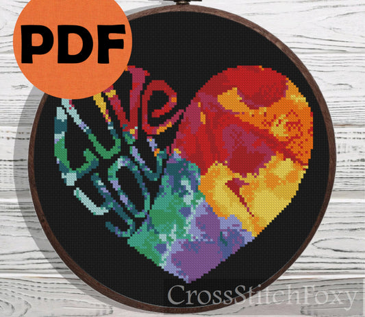 Watercolor heart cross stitch pattern