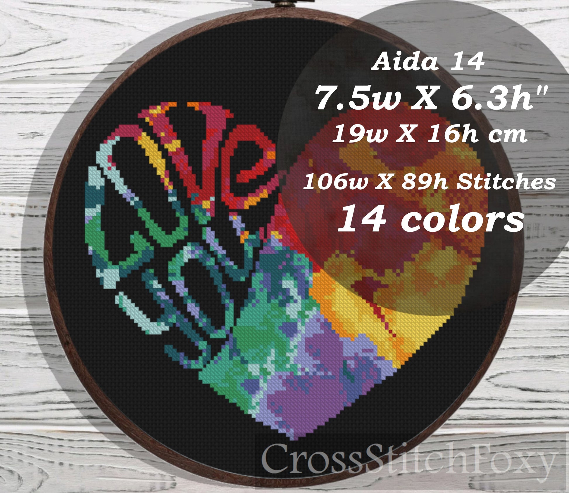 Watercolor heart cross stitch pattern