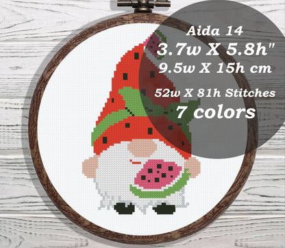 Watermelon Gnome cross stitch pattern