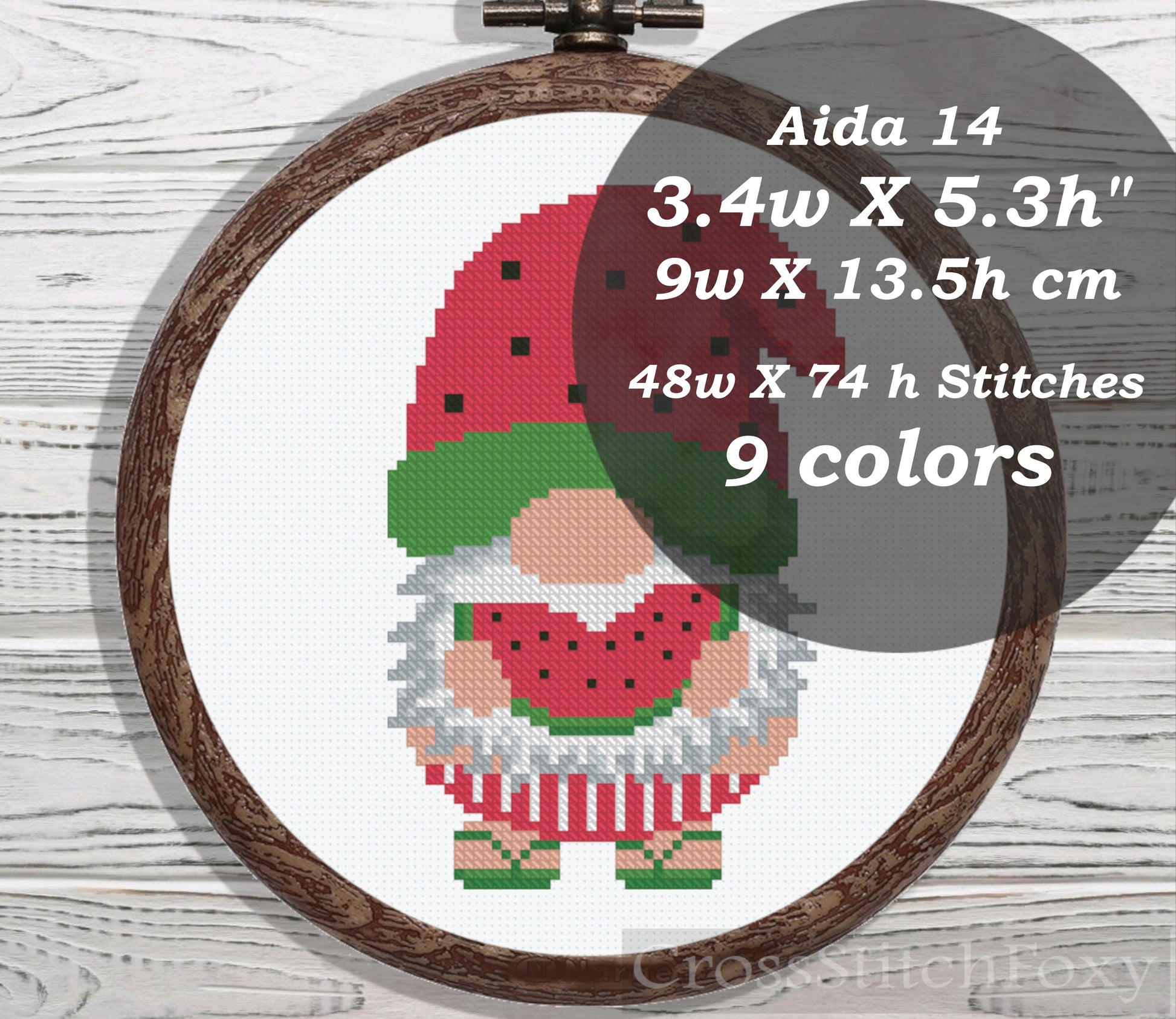 Watermelon gnome cross stitch pattern