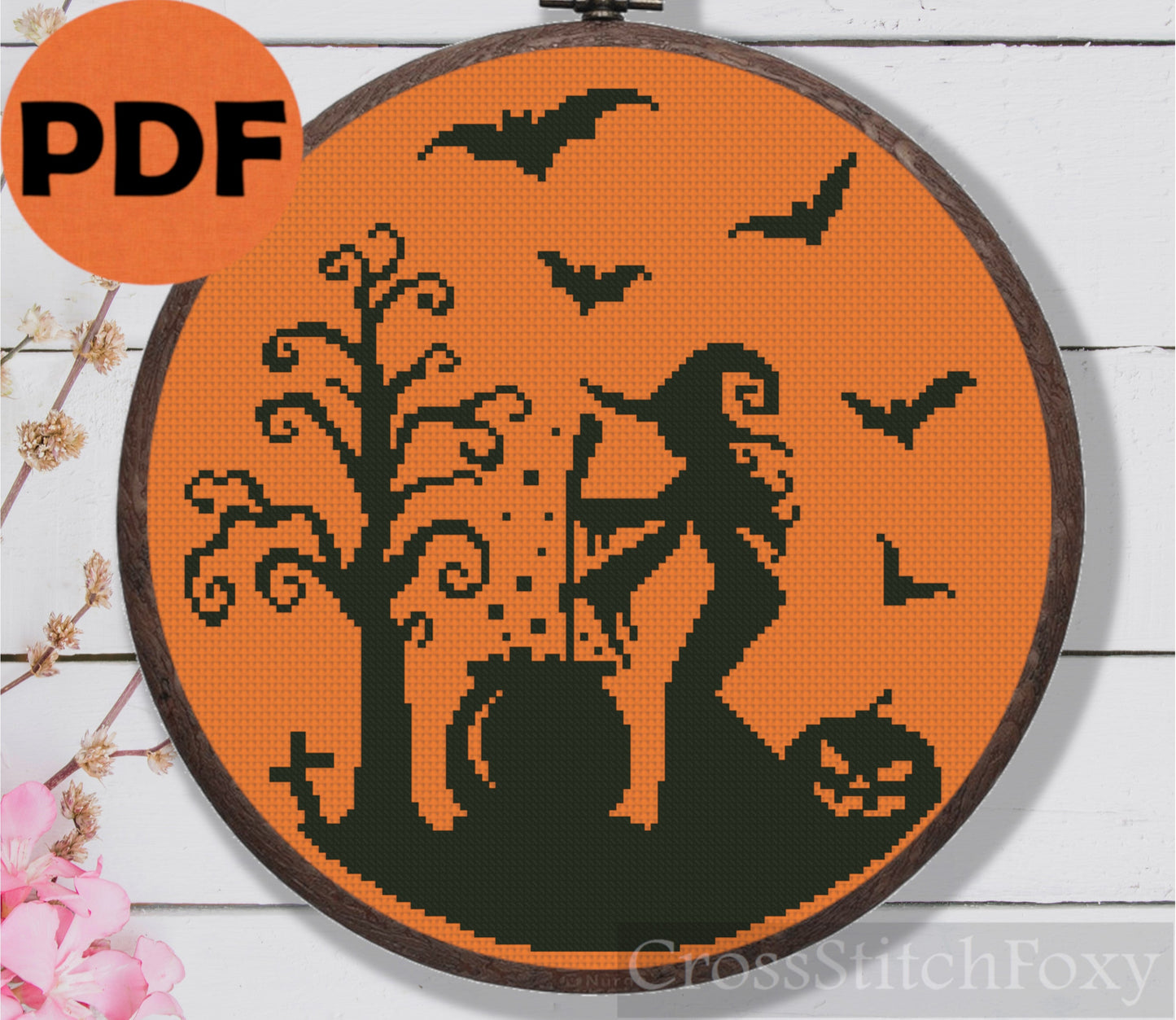 Witch Halloween Magic Potion Cross Stitch Pattern