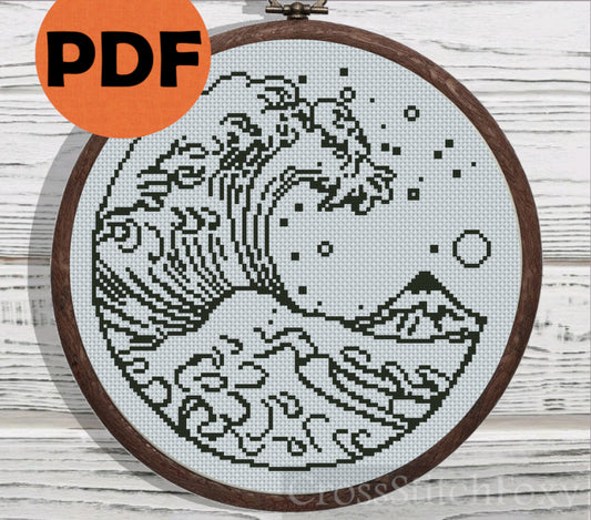 The Great Wave cross stitch pattern