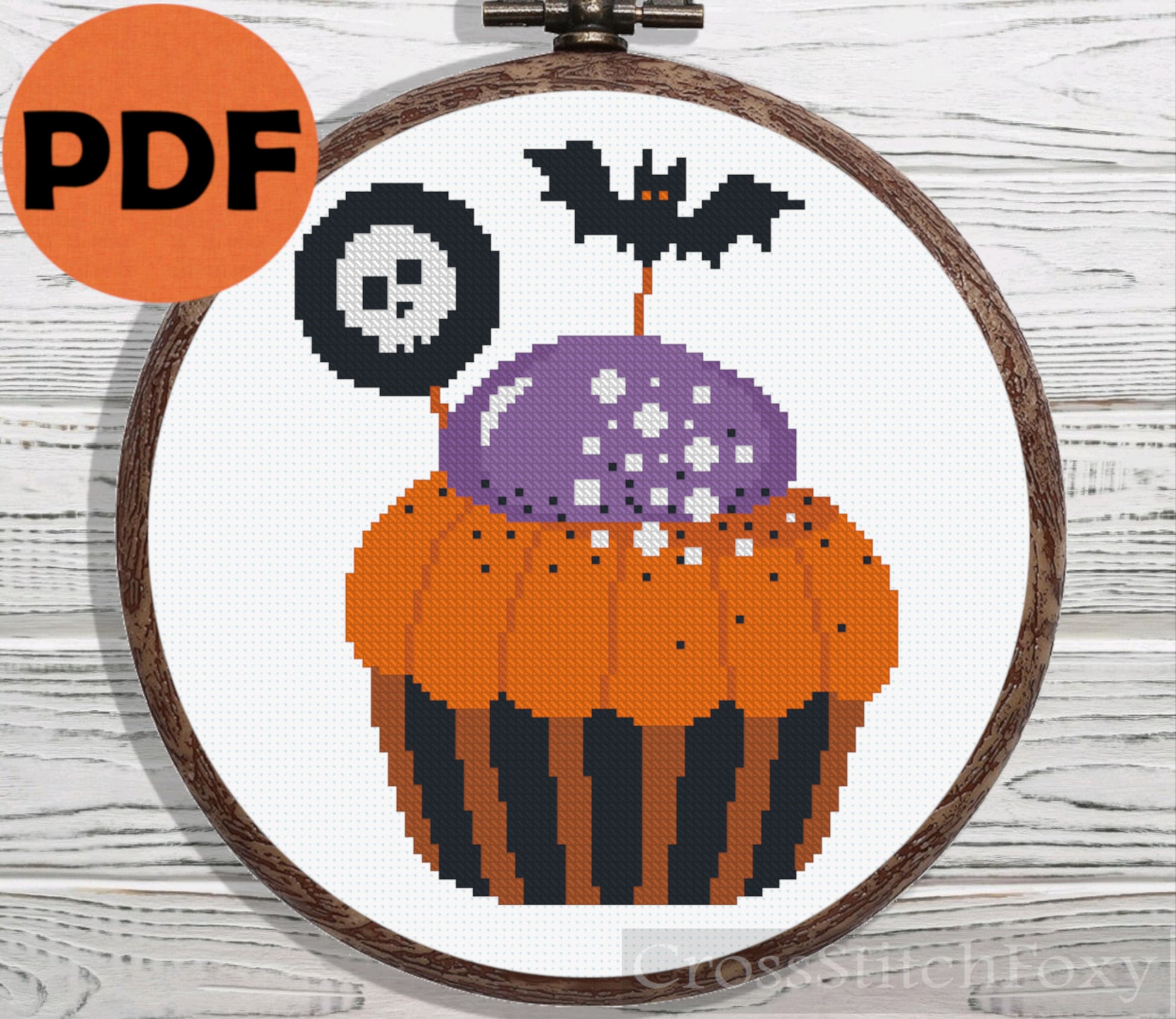 Halloween sweets bat cupcake cross stitch pattern