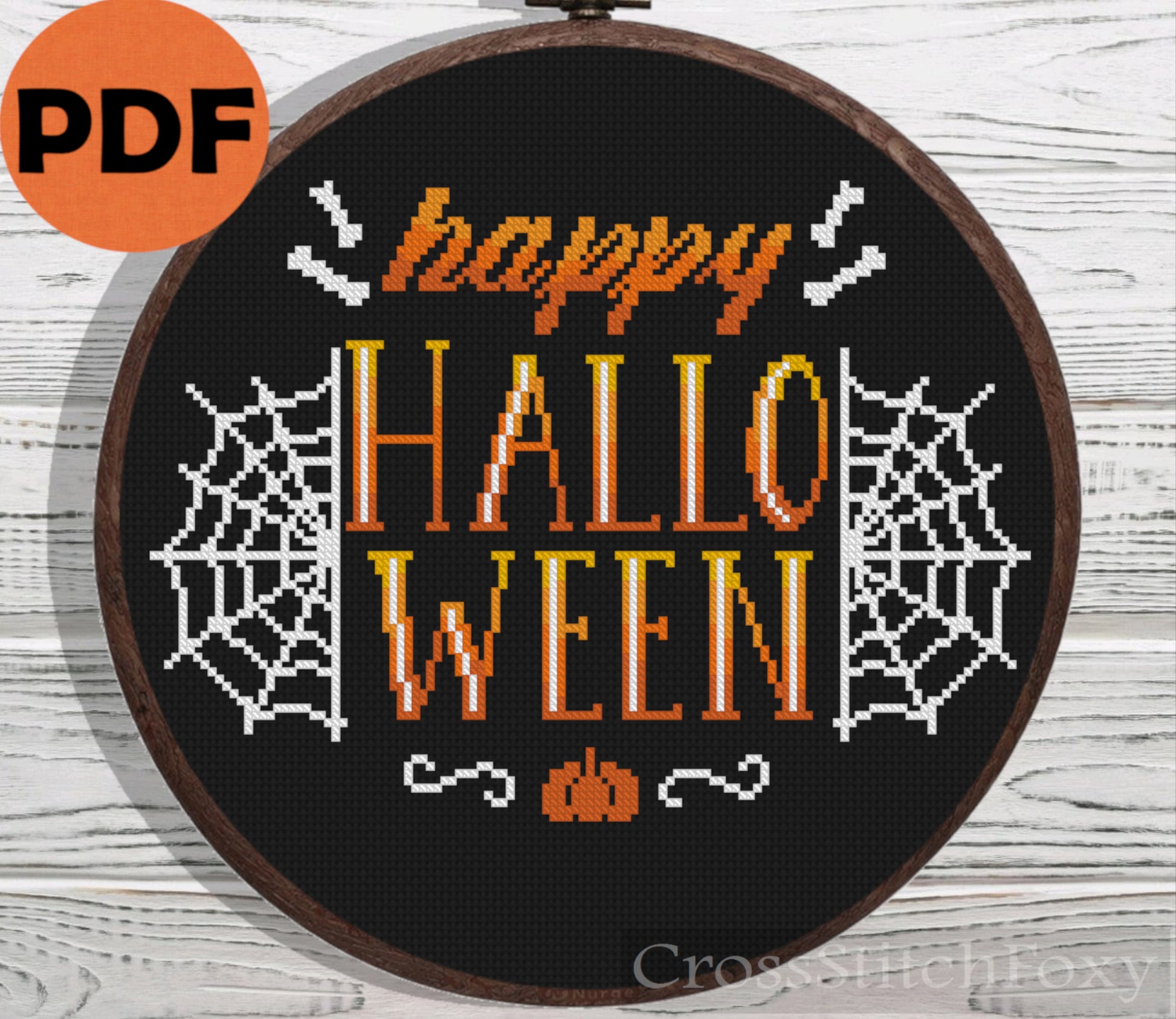 Happy Halloween spooky lettering cross stitch pattern