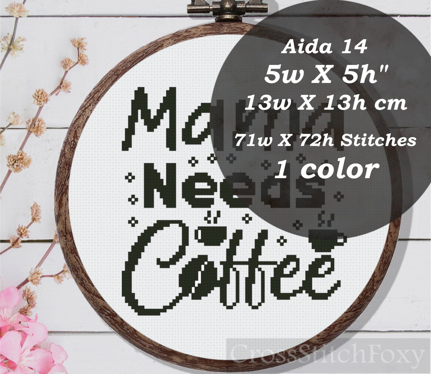 Mama Needs Coffee Cross Stitch Pattern