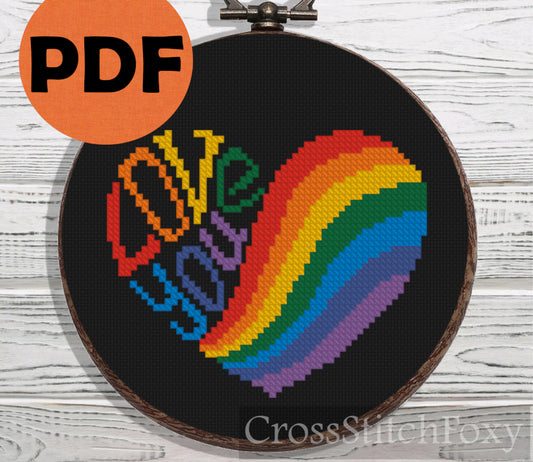 Love You Rainbow Mini Heart cross stitch pattern