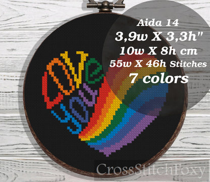 Love You Rainbow Mini Heart cross stitch pattern