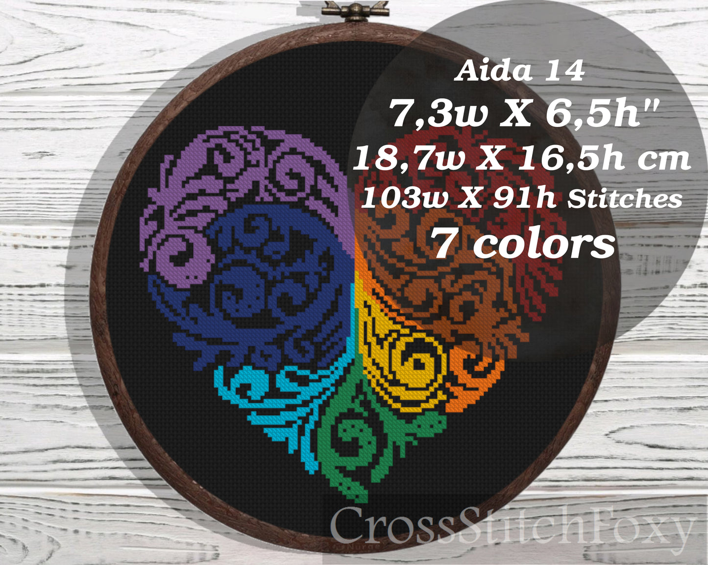 Rainbow Floral Heart cross stitch pattern
