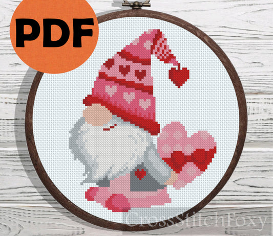 Valentine Gnome cross stitch pattern